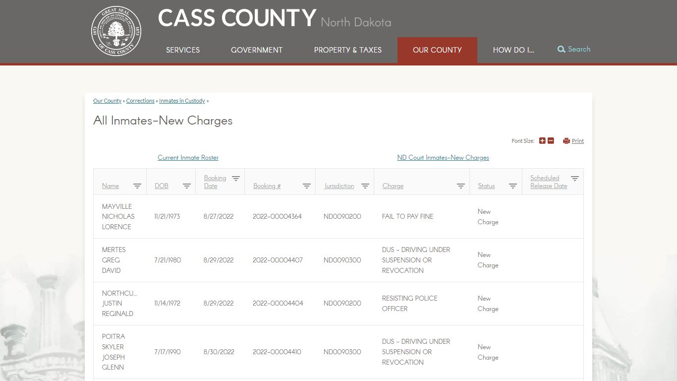 All Inmates-New Charges | Cass County, ND